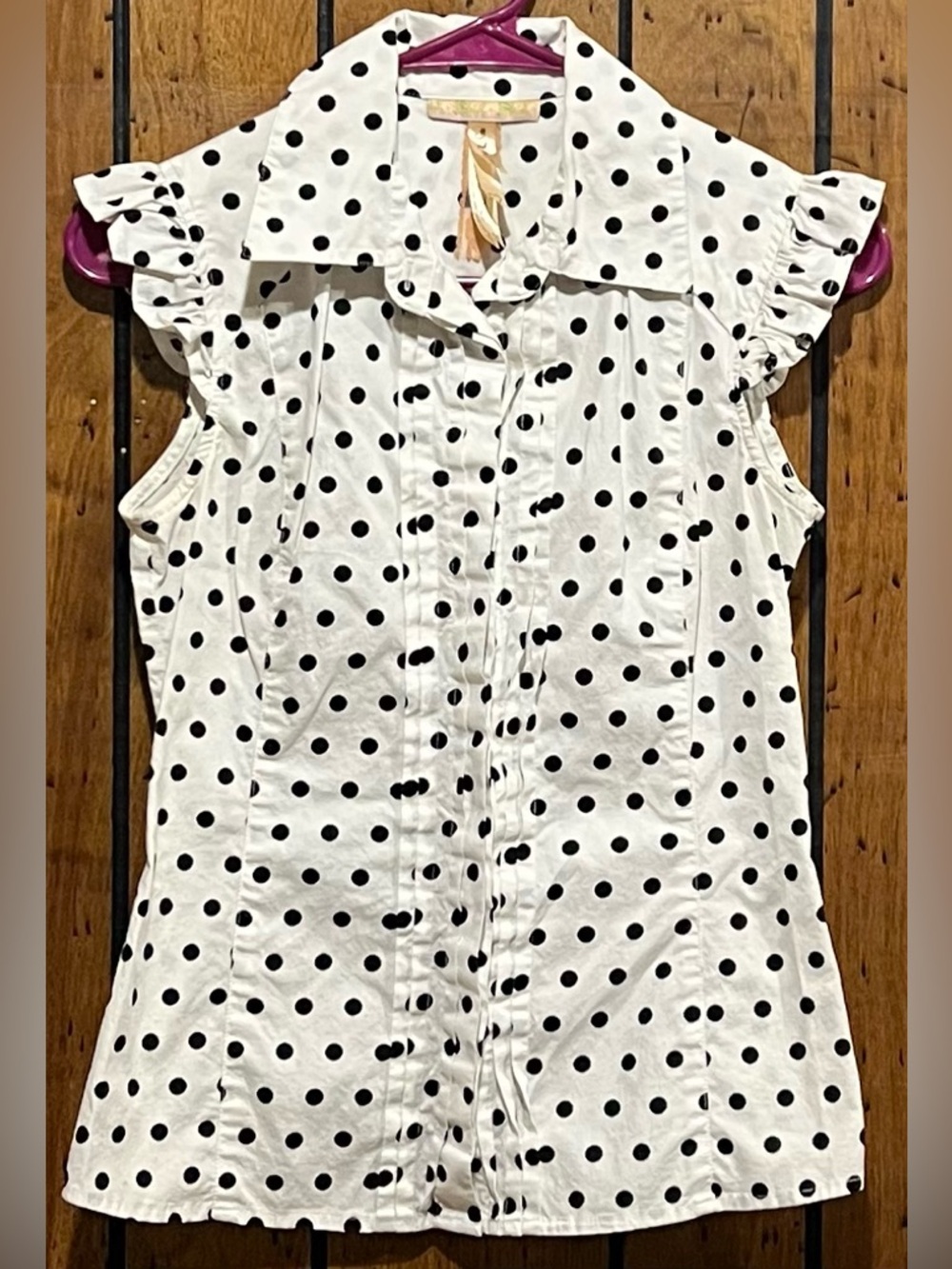 Andrew & Co Size S, Sleeveless Polka Dot Button-Up Blouse